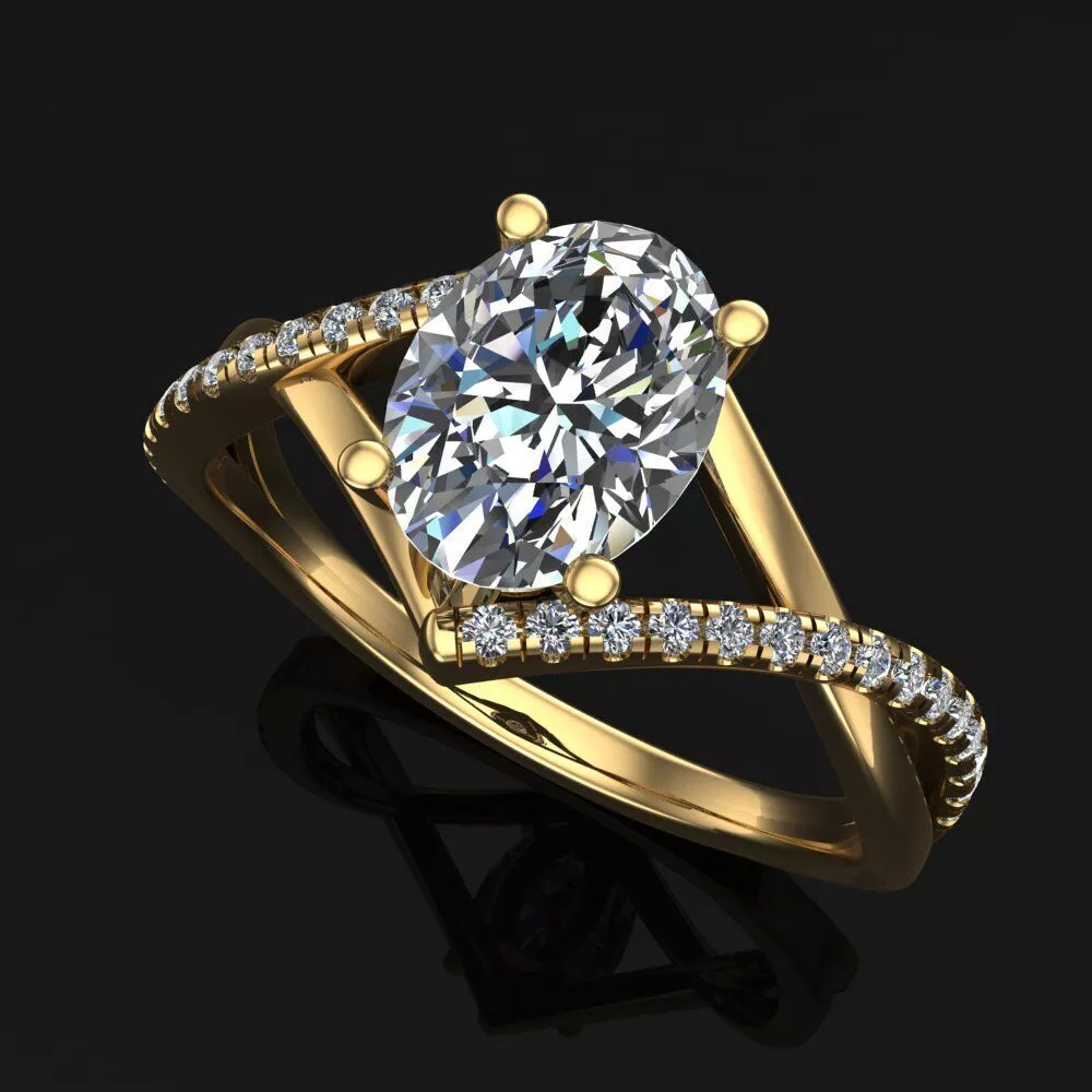 Oval Twist Shank Pave Engagement Ring 3D Model 3D print model