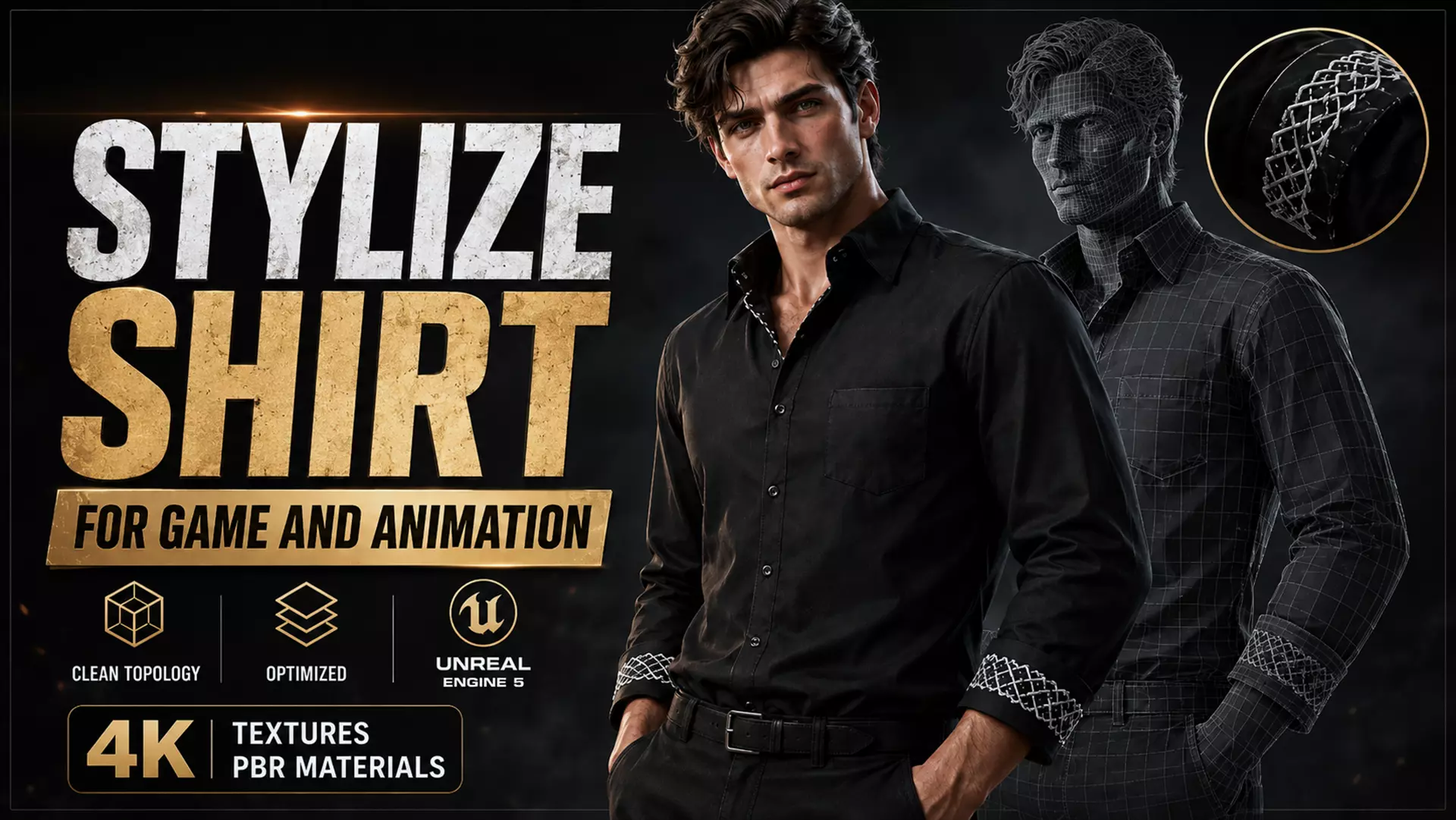 Stylized Black Shirt Game Ready 3D Model with 4K PBR Textures Low-poly 3D model