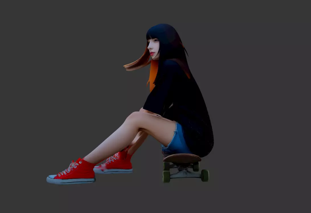 B9- Girl Sitting on a Scooter Drinking Coca Cola 3D model