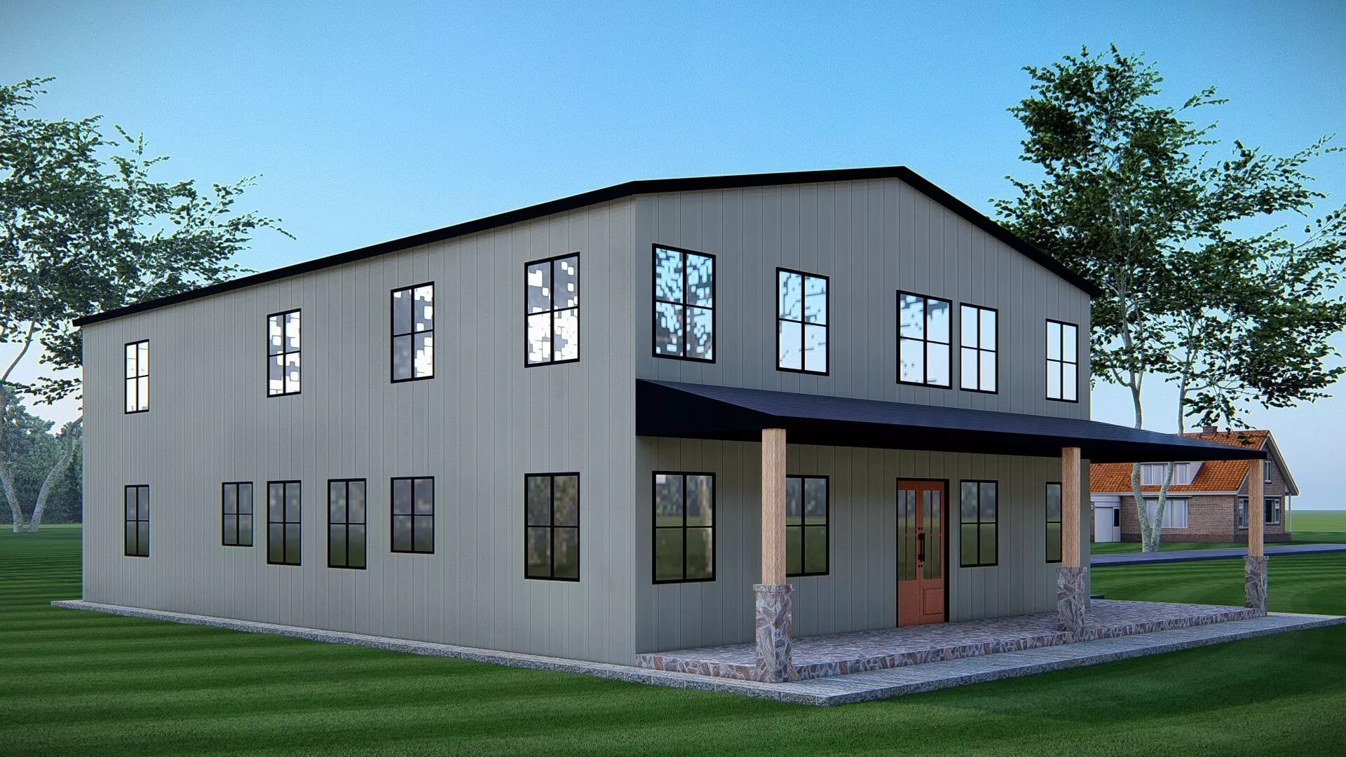 Modern Two Story Barndominium Garage Luxury Farmhouse Exterior 3D model