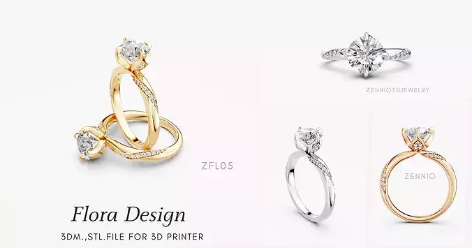zfl05  floral flora flower engagement ring