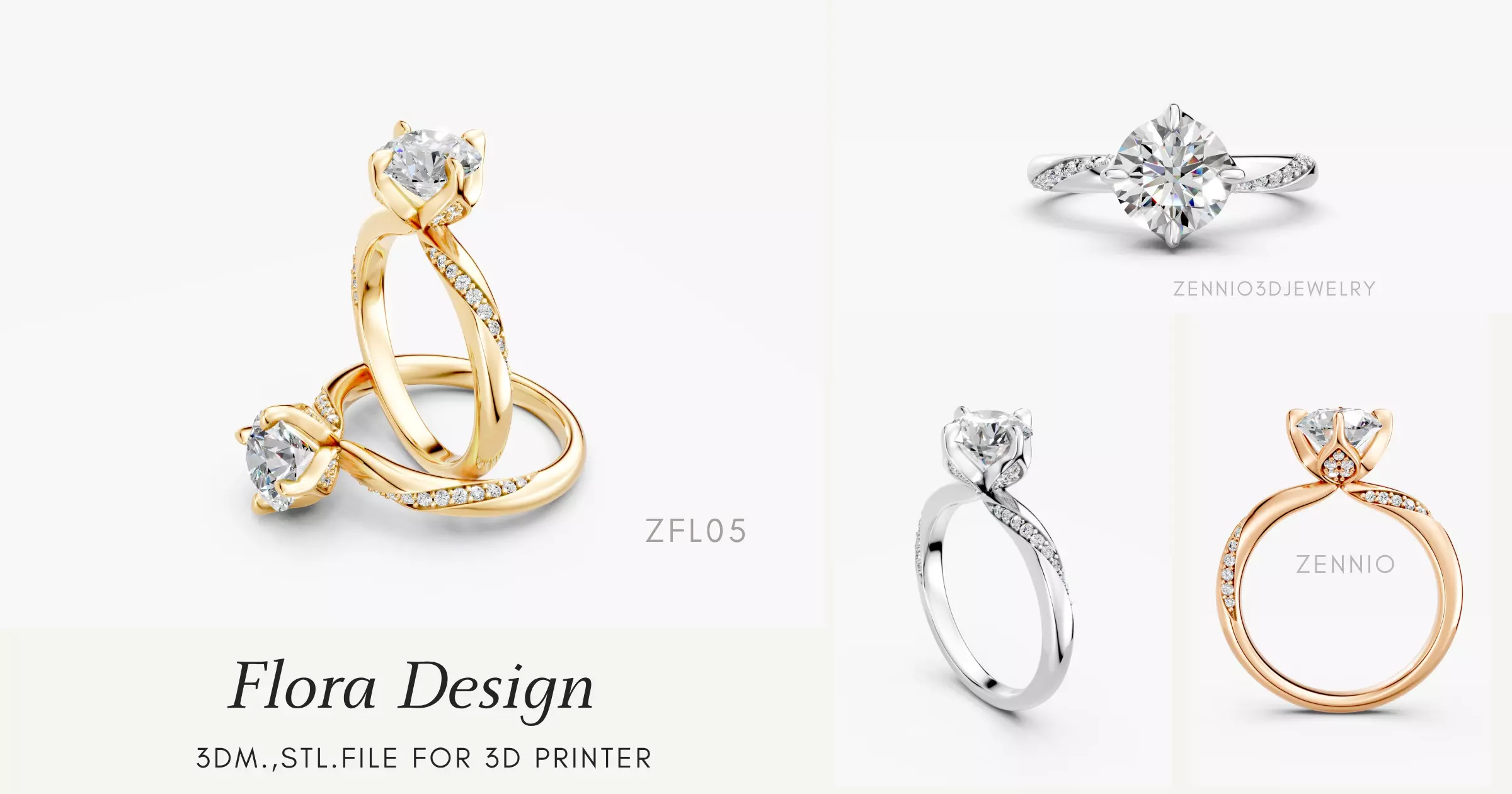 zfl05 floral flora flower engagement ring 3D print model