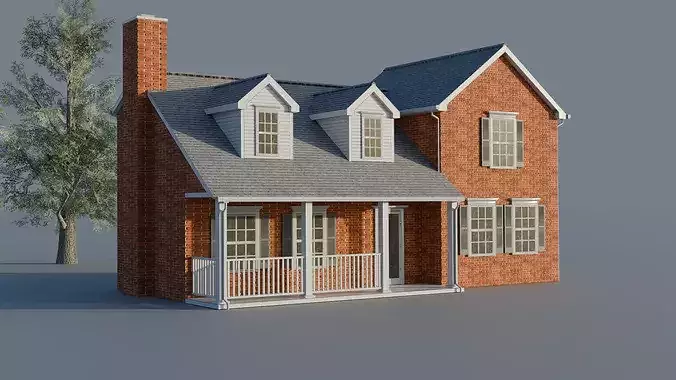 American Low Poly house 1 and Free Oak Tree - Game Ready