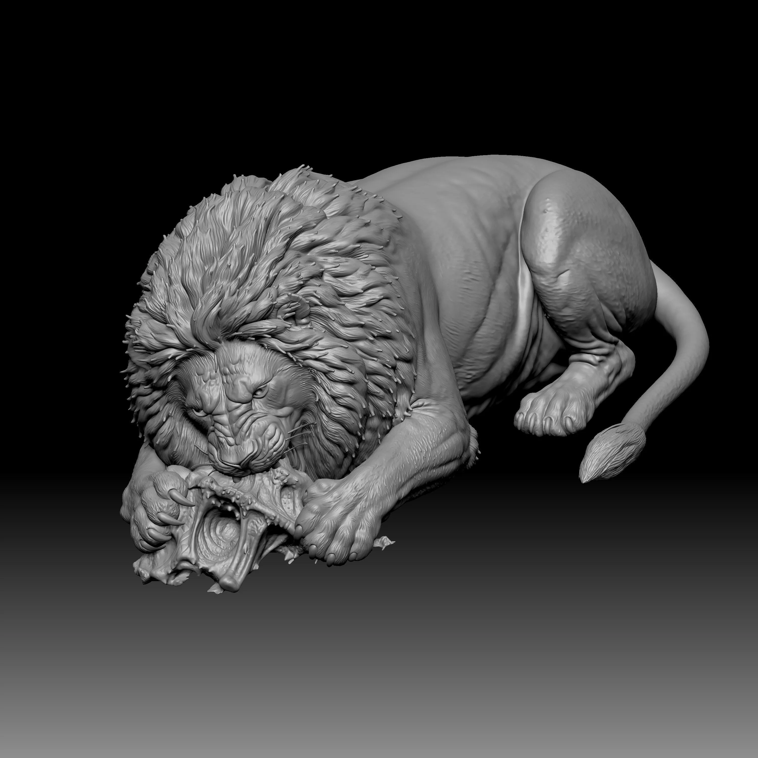 lion eating 3D print model