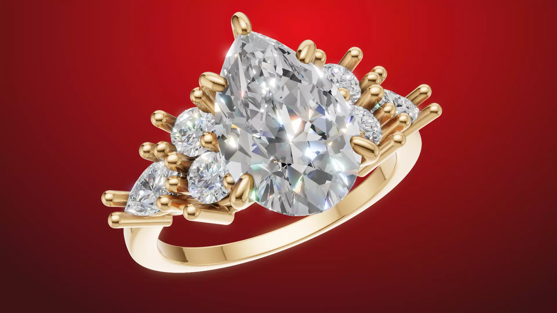 Pear Round Brilliant Engagement Ring 3D print model