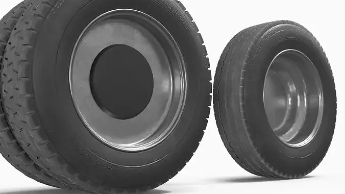 Commercial Truck Wheel Set with Dual Tires Black 3D model 6