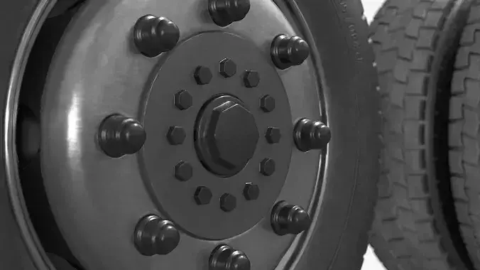 Commercial Truck Wheel Set with Dual Tires Black 3D model 7