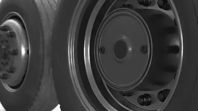 Commercial Truck Wheel Set with Dual Tires Black 3D model 5