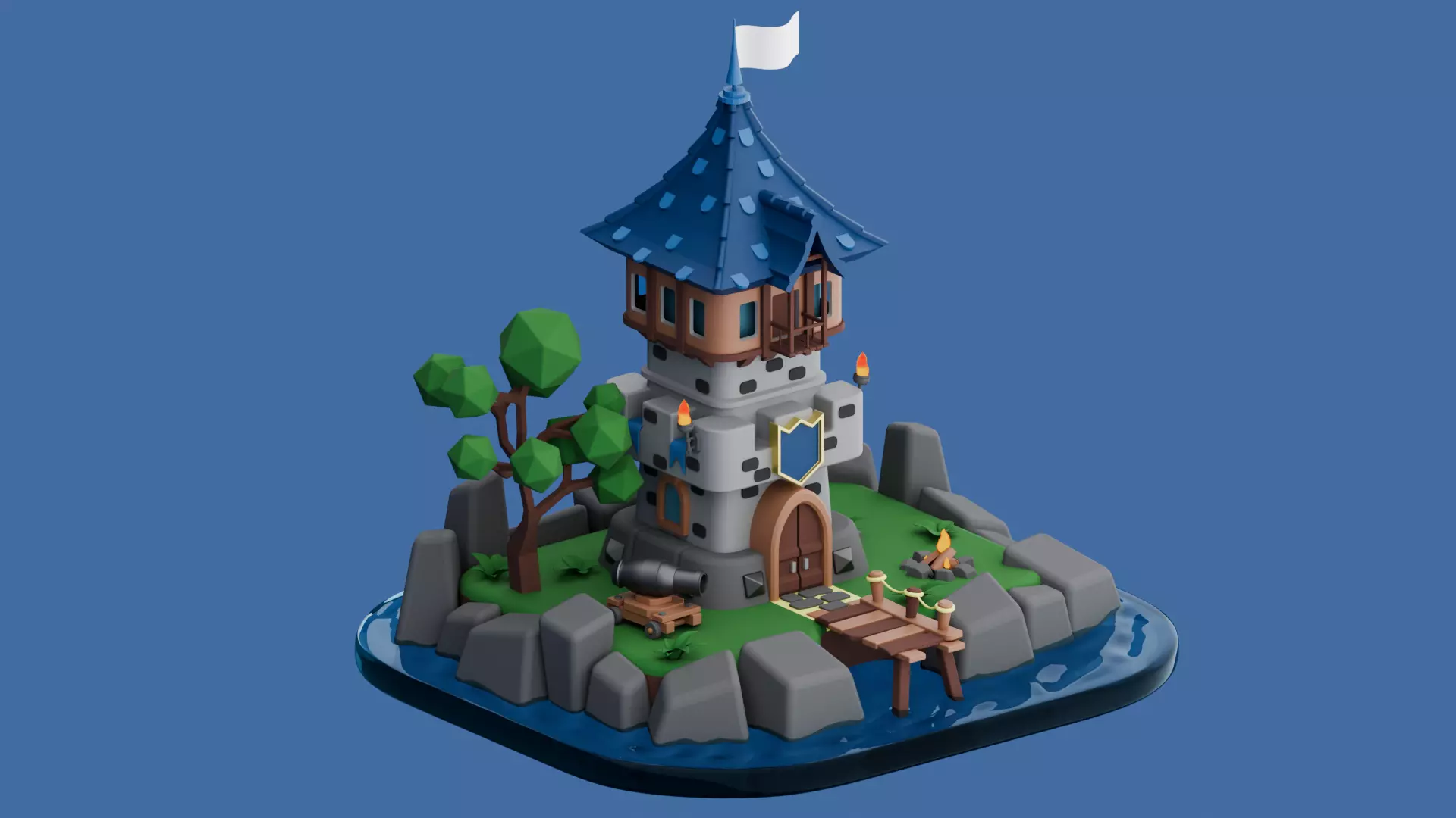 Stylized Outpost Castle 3D Model Game Ready Low-poly 3D model