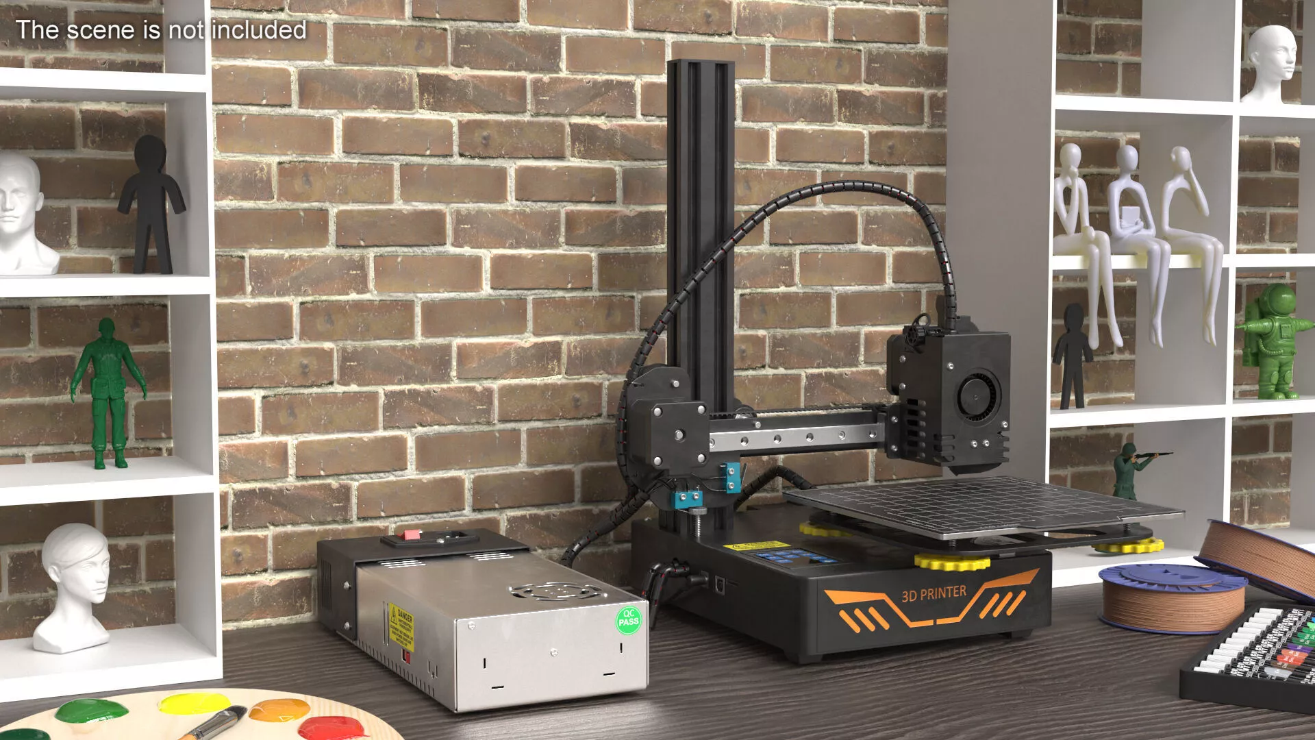 Mini 3D Printer with PSU Rigged for Maya 3D model