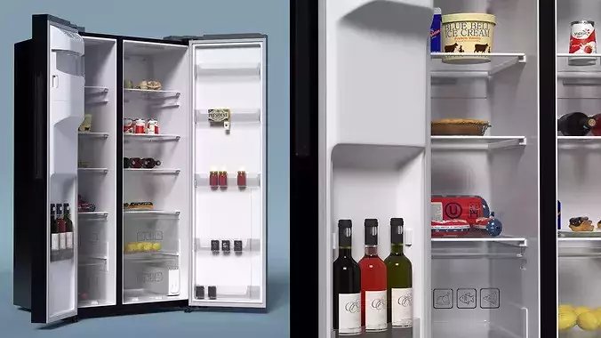 Large Kitchen Refrigerator with Food Storage Appliance 3D model 3