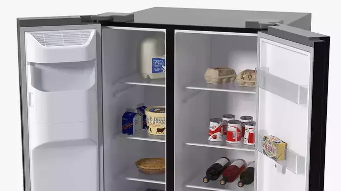 Large Kitchen Refrigerator with Food Storage Appliance 3D model 6
