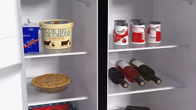 Large Kitchen Refrigerator with Food Storage Appliance 3D model 7