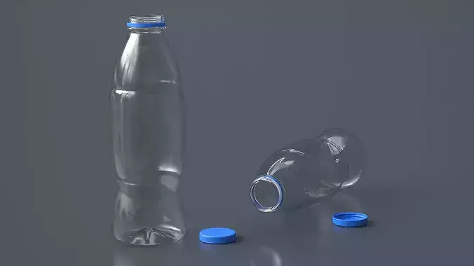 Empty Milk Plastic Bottle with Cap 1L 3D model 2