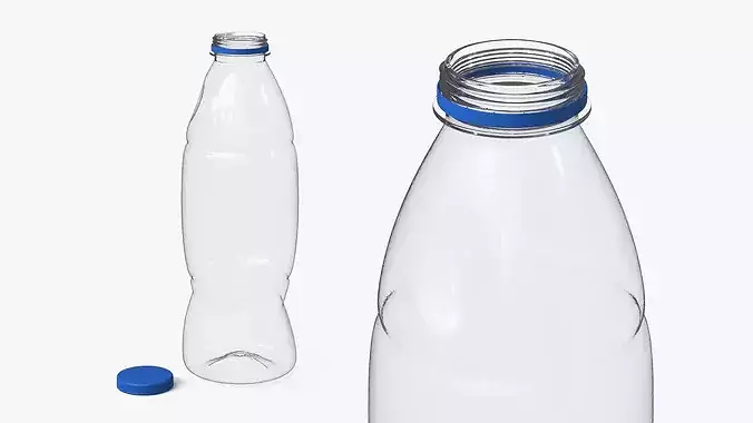 Empty Milk Plastic Bottle with Cap 1L 3D model