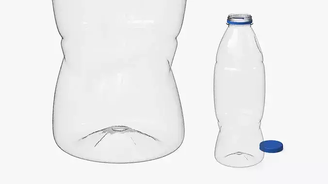 Empty Milk Plastic Bottle with Cap 1L 3D model 3
