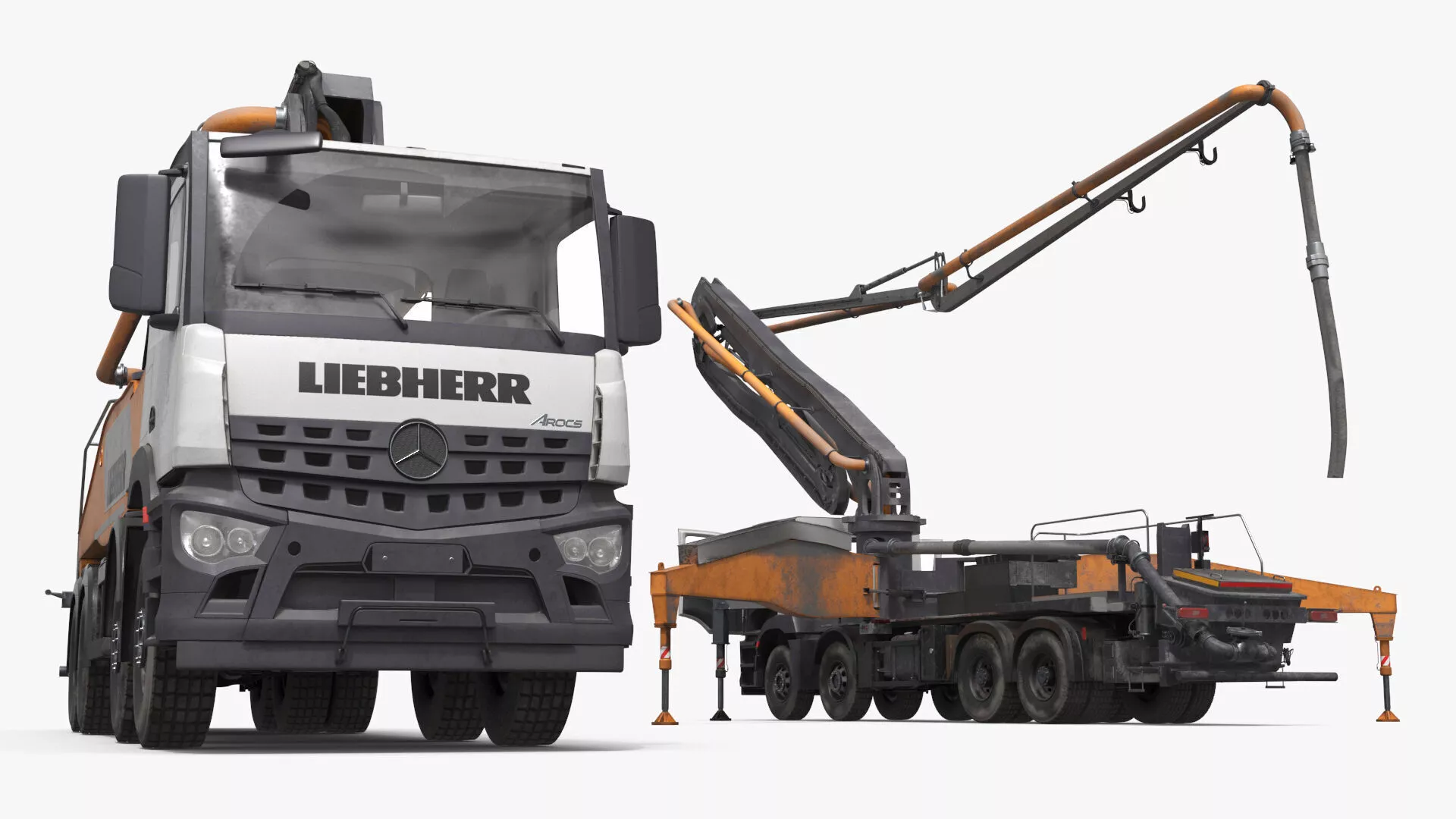 Mercedes Arocs Liebherr Concrete Pump Yellow Dirty Rigged 3D model