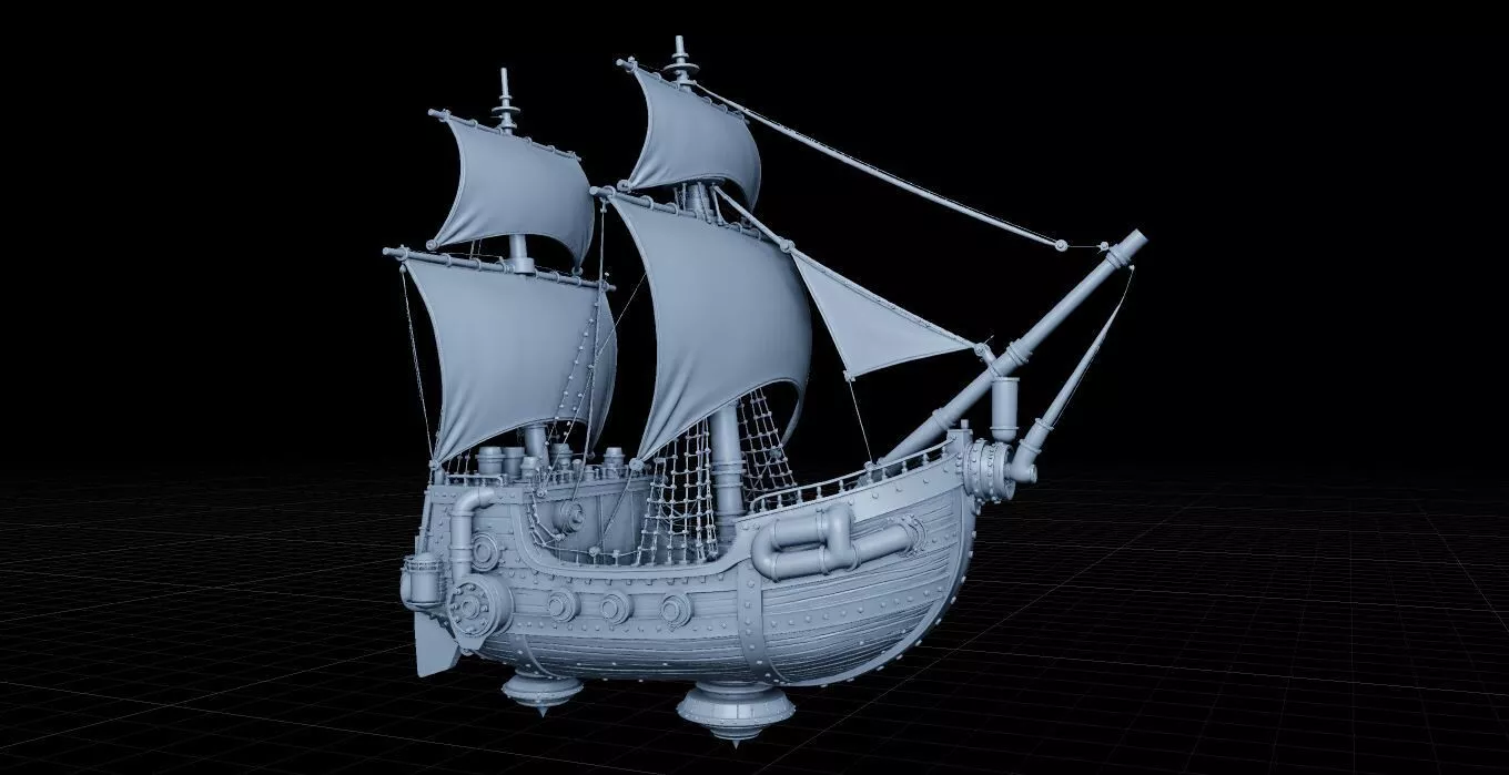Steampunk Airship Vessel 3D Model Pirate Ship 3D print model