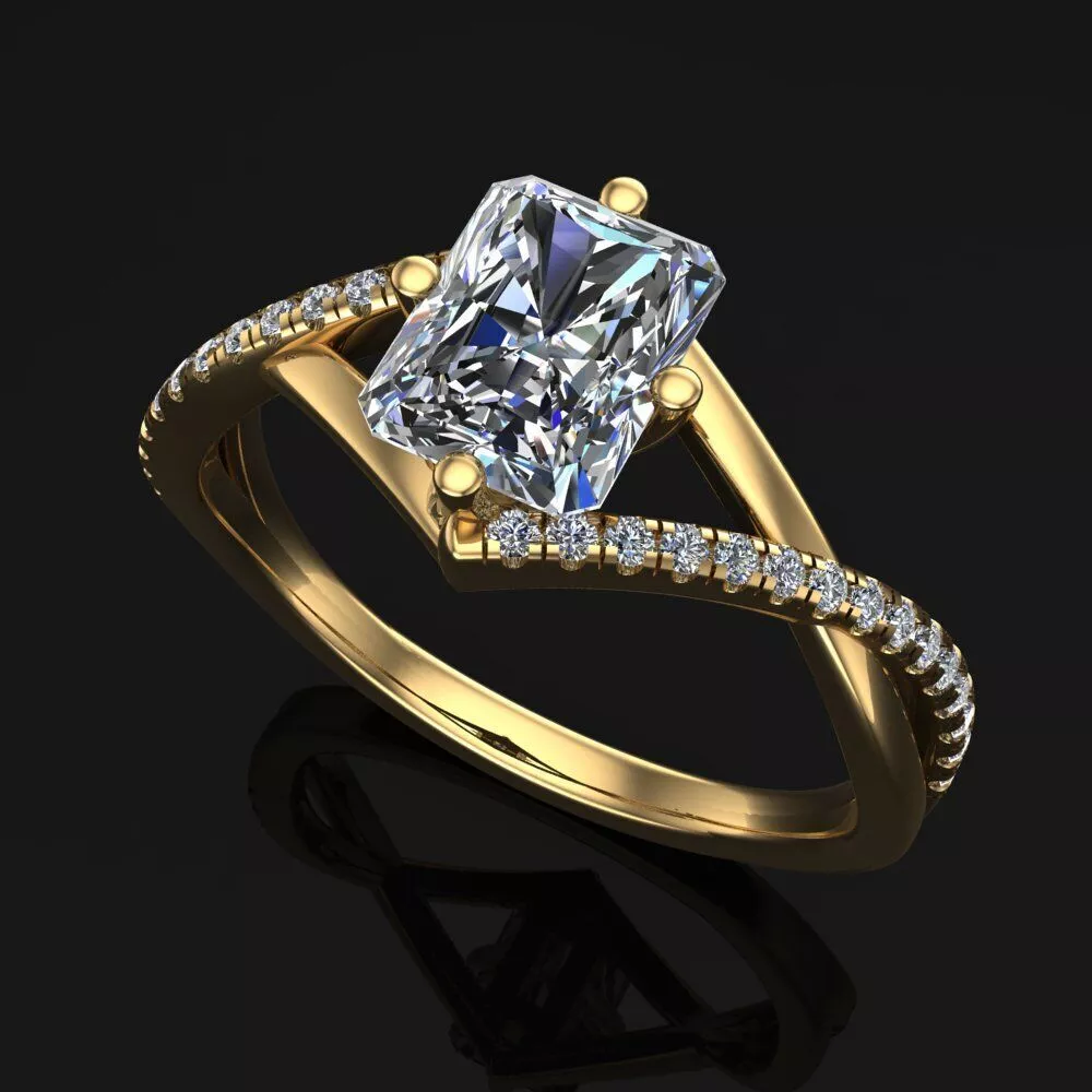 Radiant Twisted Pave Engagement Ring 3D Model 3D print model