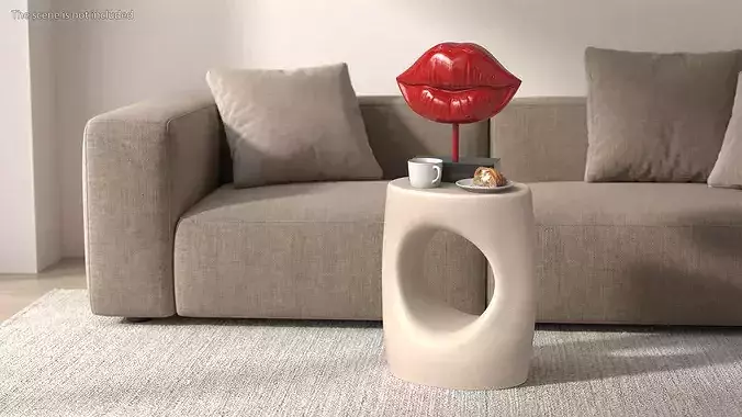 Side Table with Lip Sculpture and Coffee Cup Pastry 3D model 2