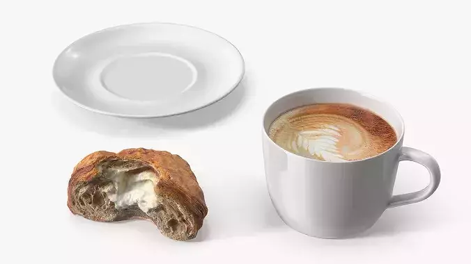 Side Table with Lip Sculpture and Coffee Cup Pastry 3D model 7