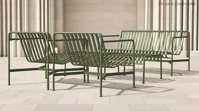 Hay Palissade Striped Patio Furniture Set Green 3D model