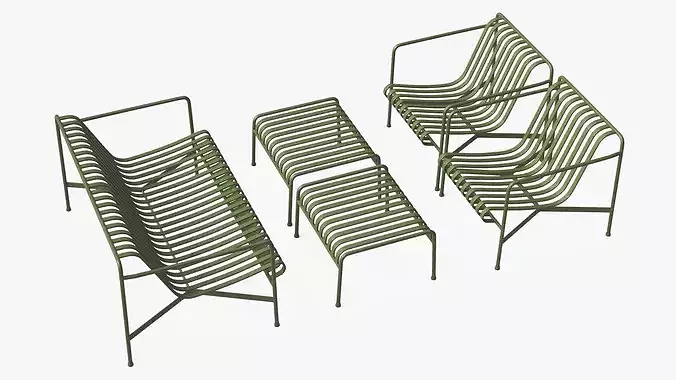 Hay Palissade Striped Patio Furniture Set Green 3D model 3