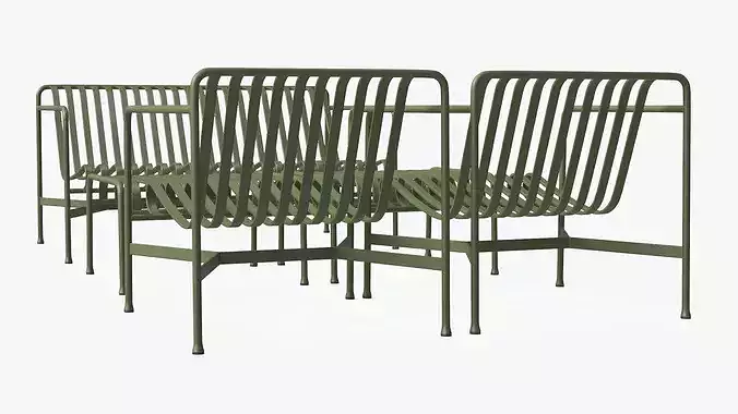 Hay Palissade Striped Patio Furniture Set Green 3D model 5