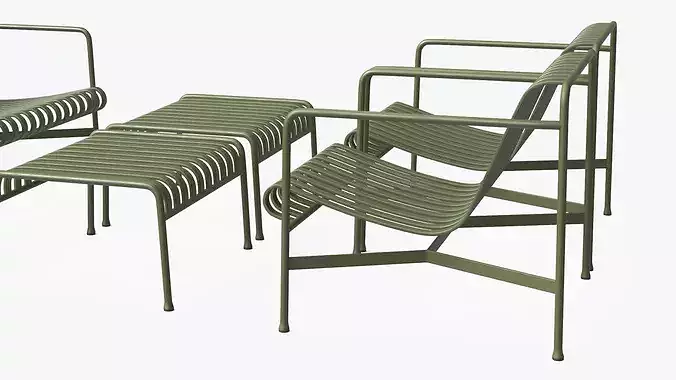 Hay Palissade Striped Patio Furniture Set Green 3D model 6