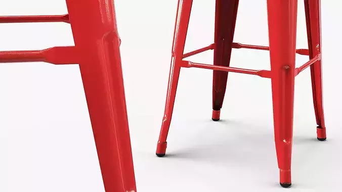 Commercial Bar Seating Chair with Backrest Red 3D model 6