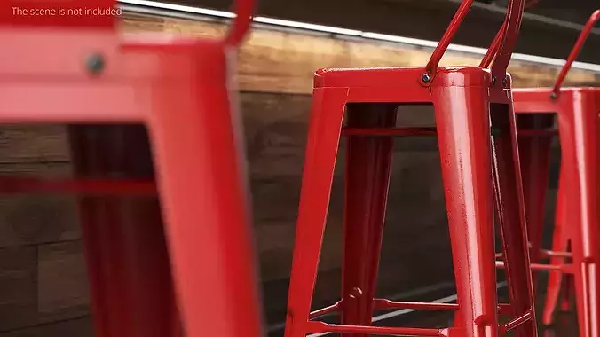 Commercial Bar Seating Chair with Backrest Red 3D model 4