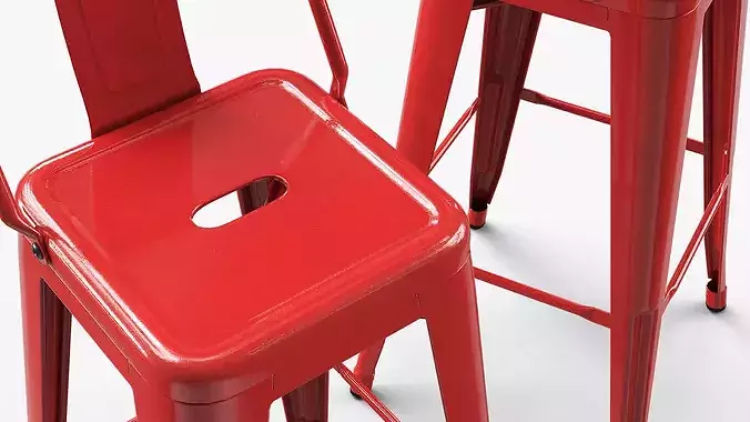 Commercial Bar Seating Chair with Backrest Red 3D model 7
