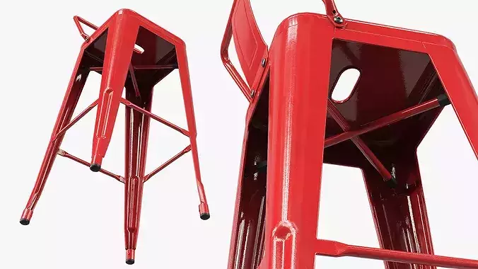 Commercial Bar Seating Chair with Backrest Red 3D model 5