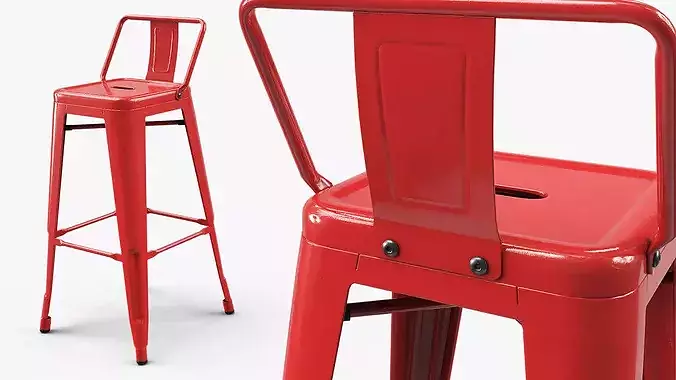 Commercial Bar Seating Chair with Backrest Red 3D model