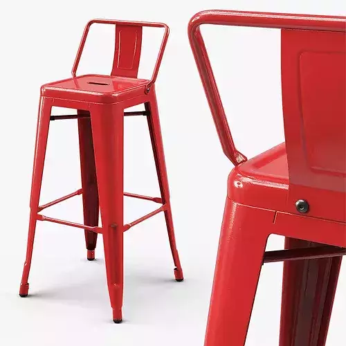 Commercial Bar Seating Chair with Backrest Red 3D model 3