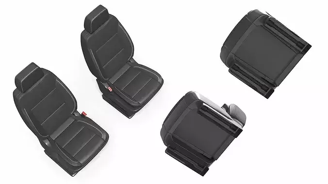 Car Interior Front Seat Pair Set Black 3D model 4