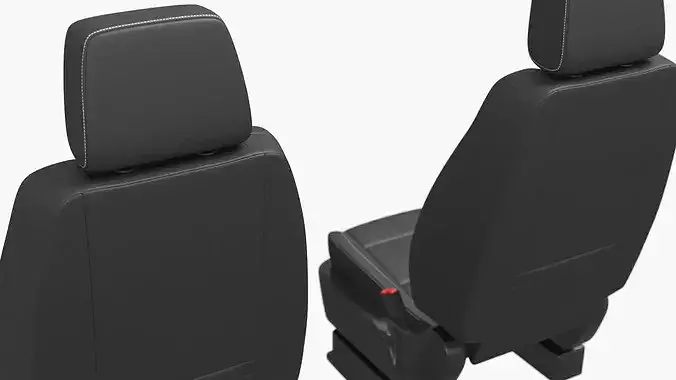 Car Interior Front Seat Pair Set Black 3D model 7