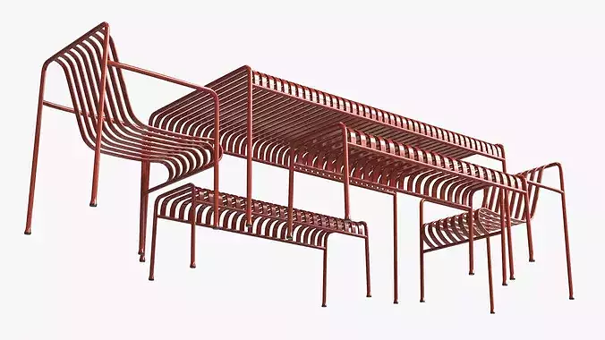 Hay Palissade Striped Patio Dining Set Red 3D model 5