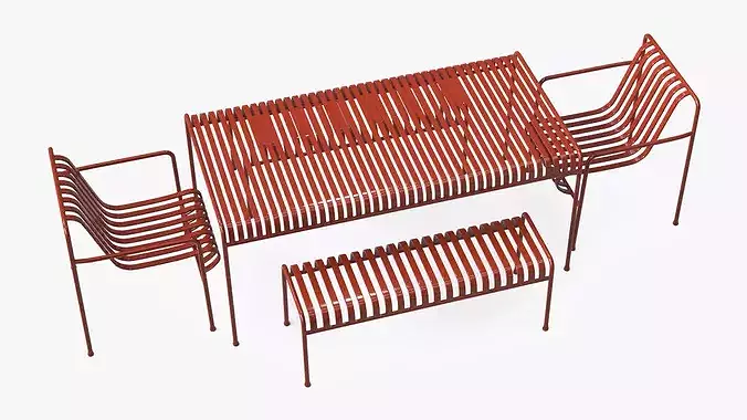 Hay Palissade Striped Patio Dining Set Red 3D model 4