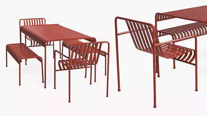 Hay Palissade Striped Patio Dining Set Red 3D model 6
