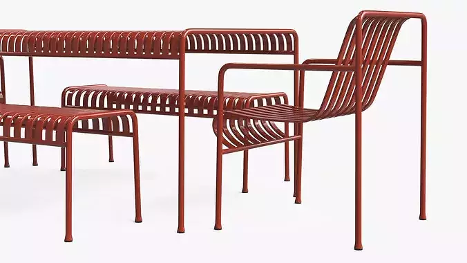 Hay Palissade Striped Patio Dining Set Red 3D model 7