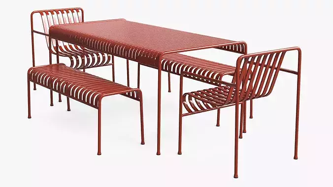 Hay Palissade Striped Patio Dining Set Red 3D model