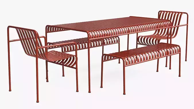 Hay Palissade Striped Patio Dining Set Red 3D model 2