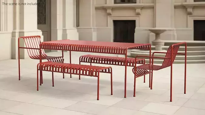 Hay Palissade Striped Patio Dining Set Red 3D model 3