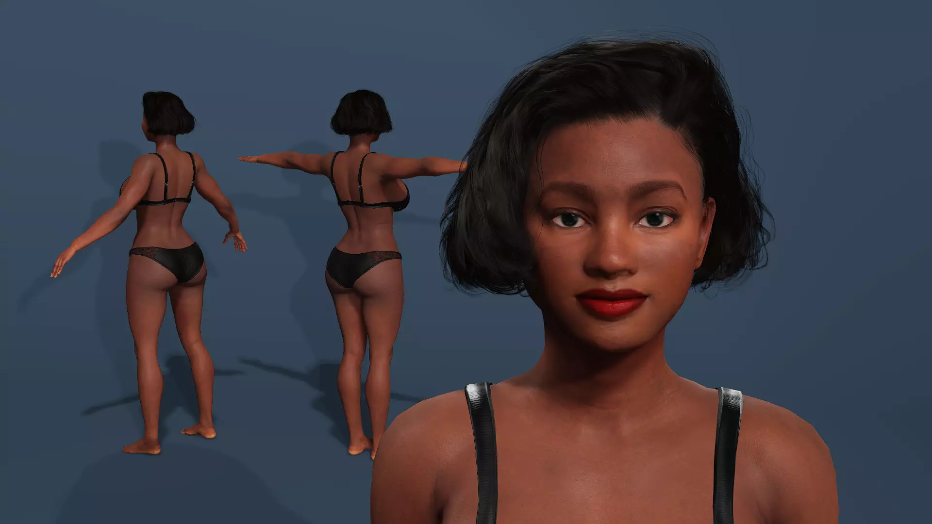 Black Femalewith Full Rig Facial Expressions UE project files Low-poly 3D model