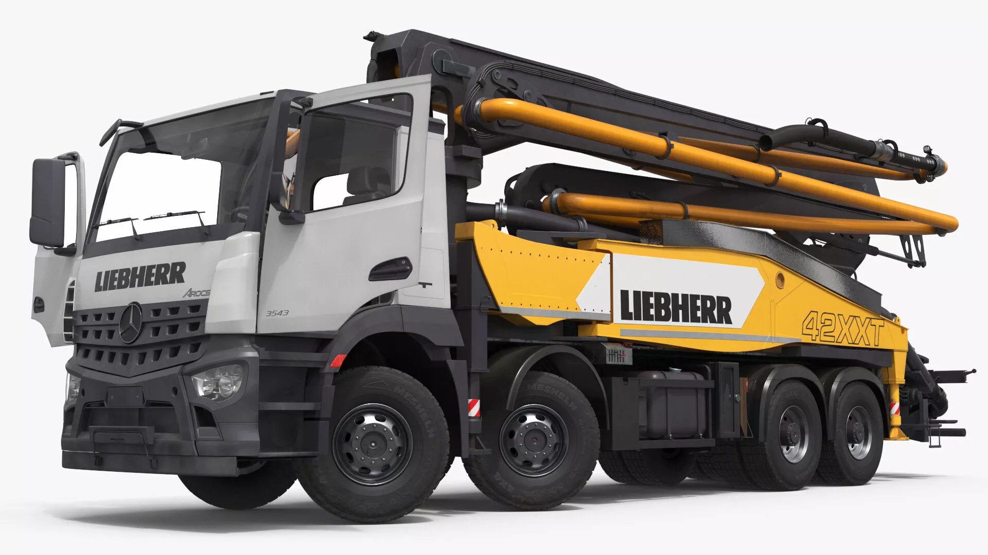 Mercedes Arocs Liebherr Concrete Pump Yellow Rigged 3D model