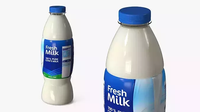 Dairy Transport Crate with Plastic Milk Bottles 3D model 7