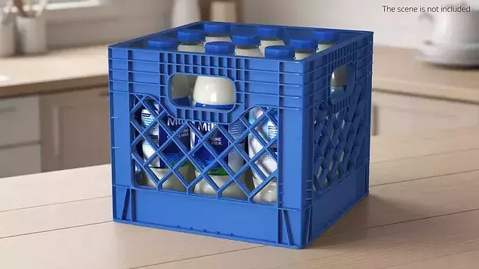 Dairy Transport Crate with Plastic Milk Bottles 3D model 3