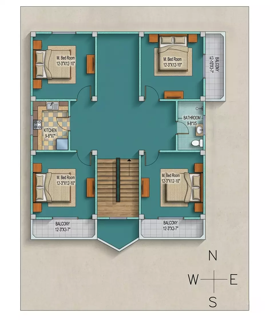 Modern 4BHK Residential Floor Plan 2D AutoCAD 3D model