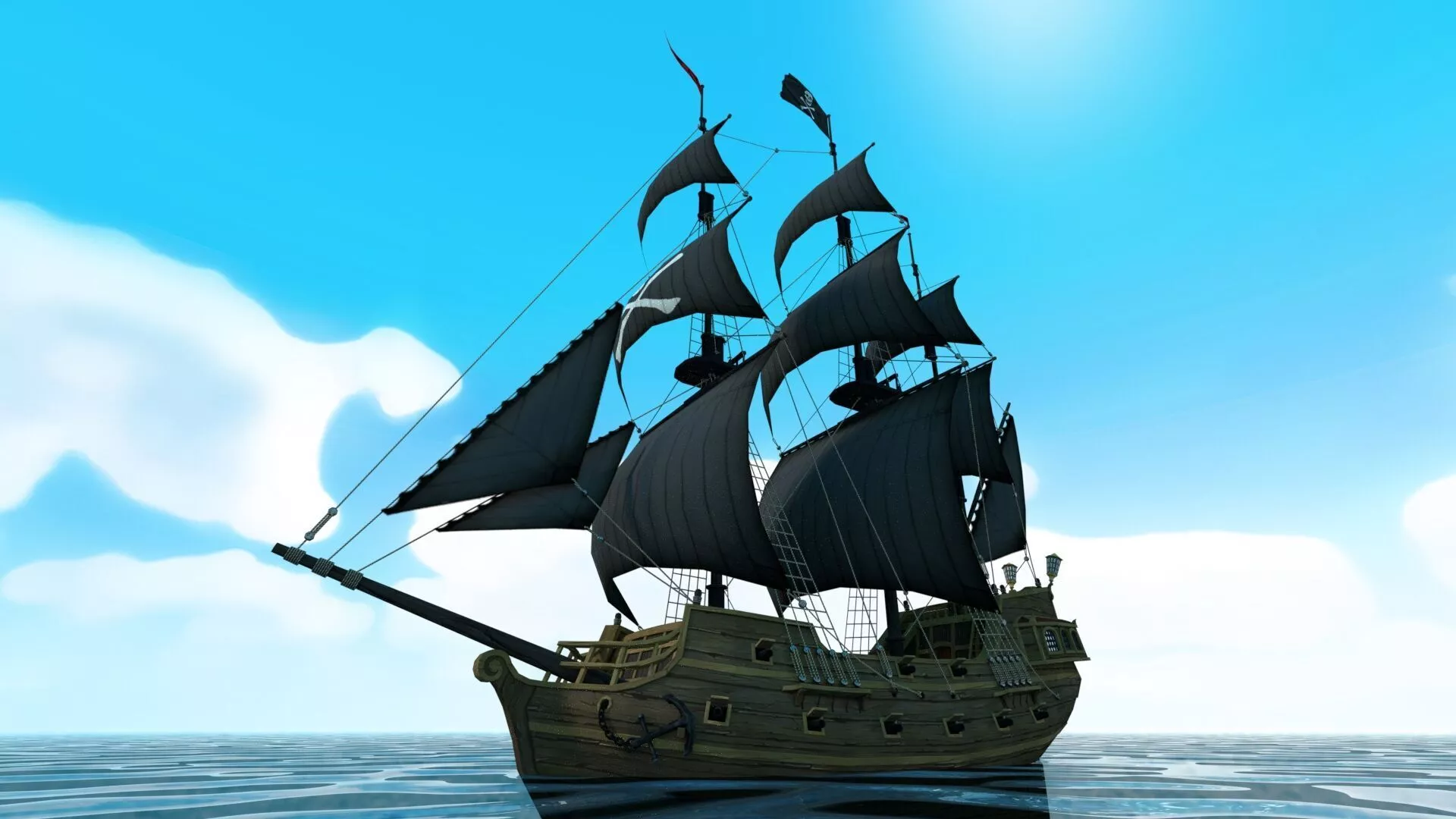 Stylized pirate ship Low-poly 3D model